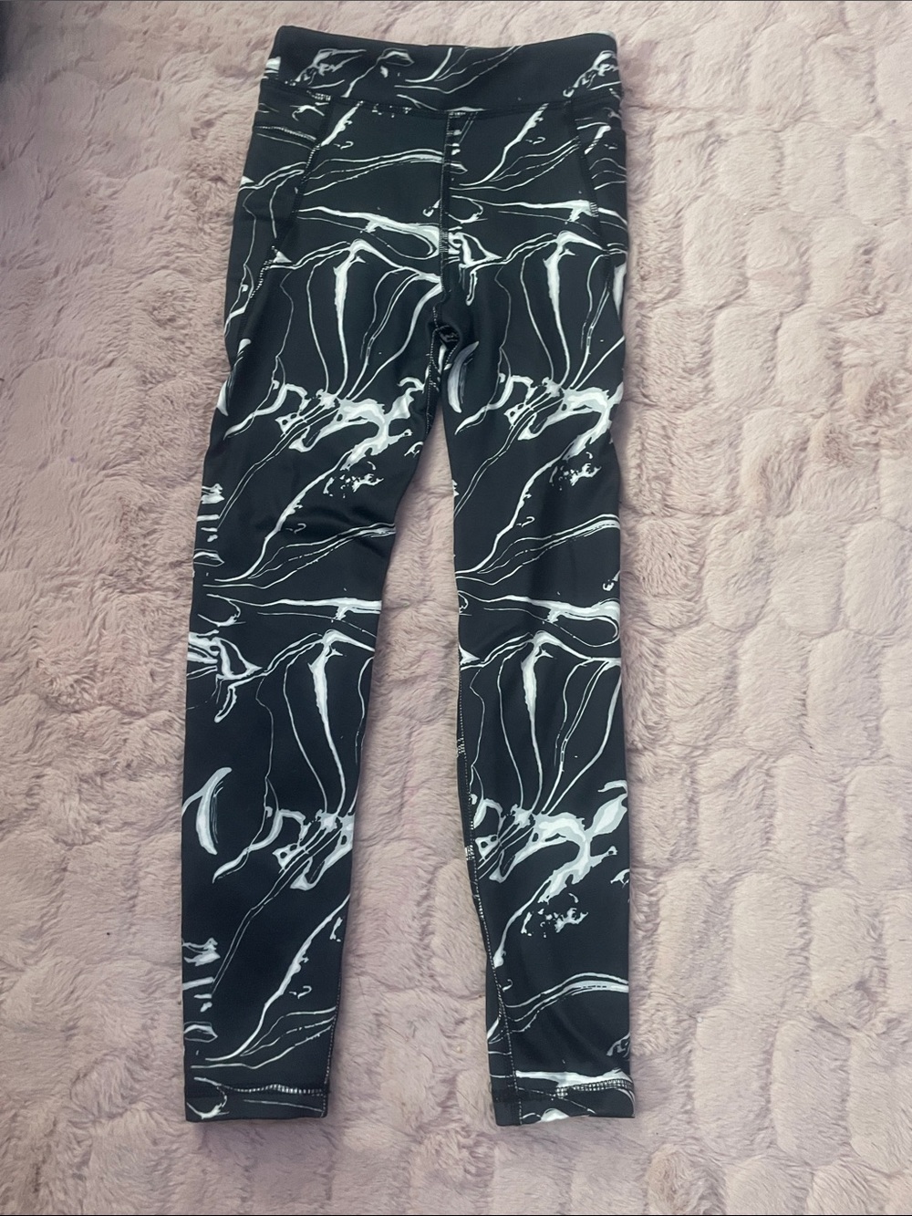 Kids Black Marble Print Active Leggings